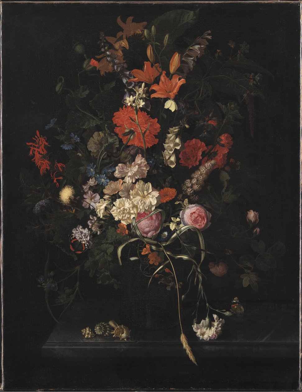 Buquê de flores em um vaso de vidro de Maria van Oosterwijck