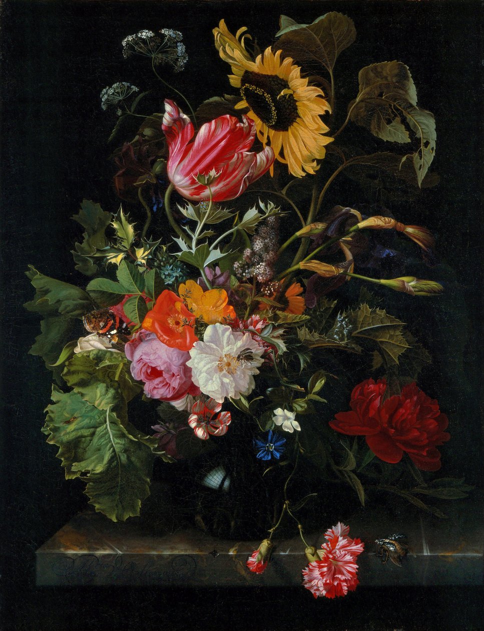 Bouquet de flores num vaso de Maria van Oosterwijck