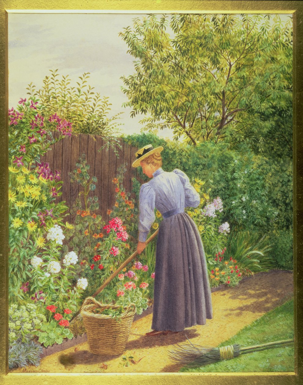 Senhora de jardinagem em uma fronteira herbácea de Marian Emma Chase