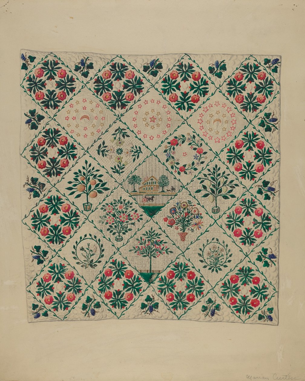 Colcha de apliques bordados de Marian Curtis Foster