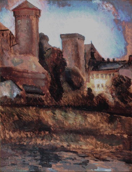 Castelo de Wawel, Cracóvia. c.1930 (óleo a bordo) de Marian Szczyrbula