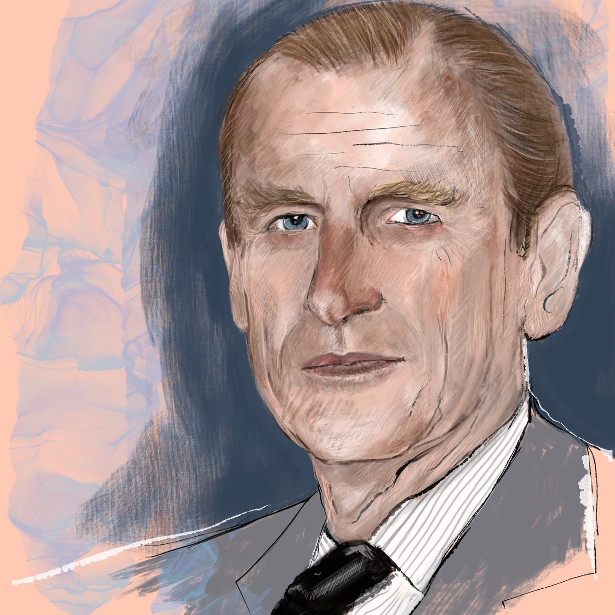 Príncipe Filipe, Duque de Edimburgo, 2021 (aguarela e digital) de Marianna Kulukundis