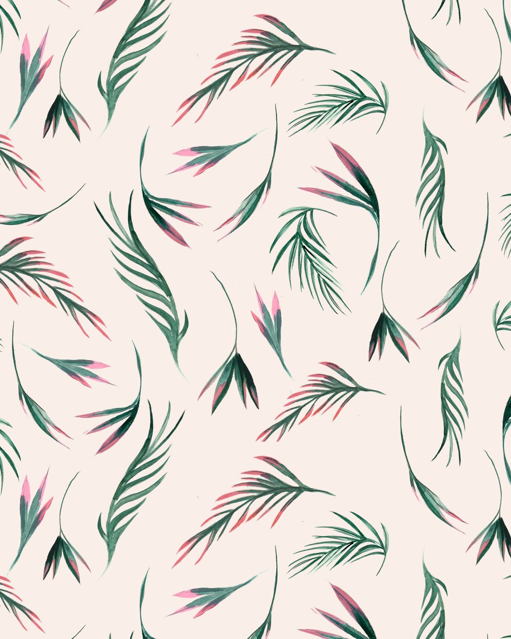 Folhas tropicais em cor-de-rosa, 2020 (aguarela) de Marianna Kulukundis