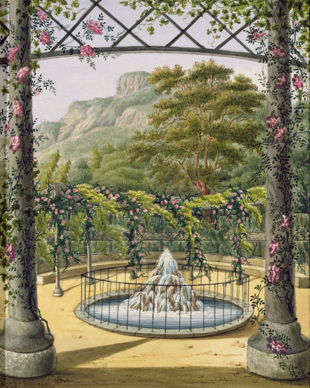Os jardins Trellised no Villa Gallo, 1824 (wc no papel) de Marianne DEsterhazy