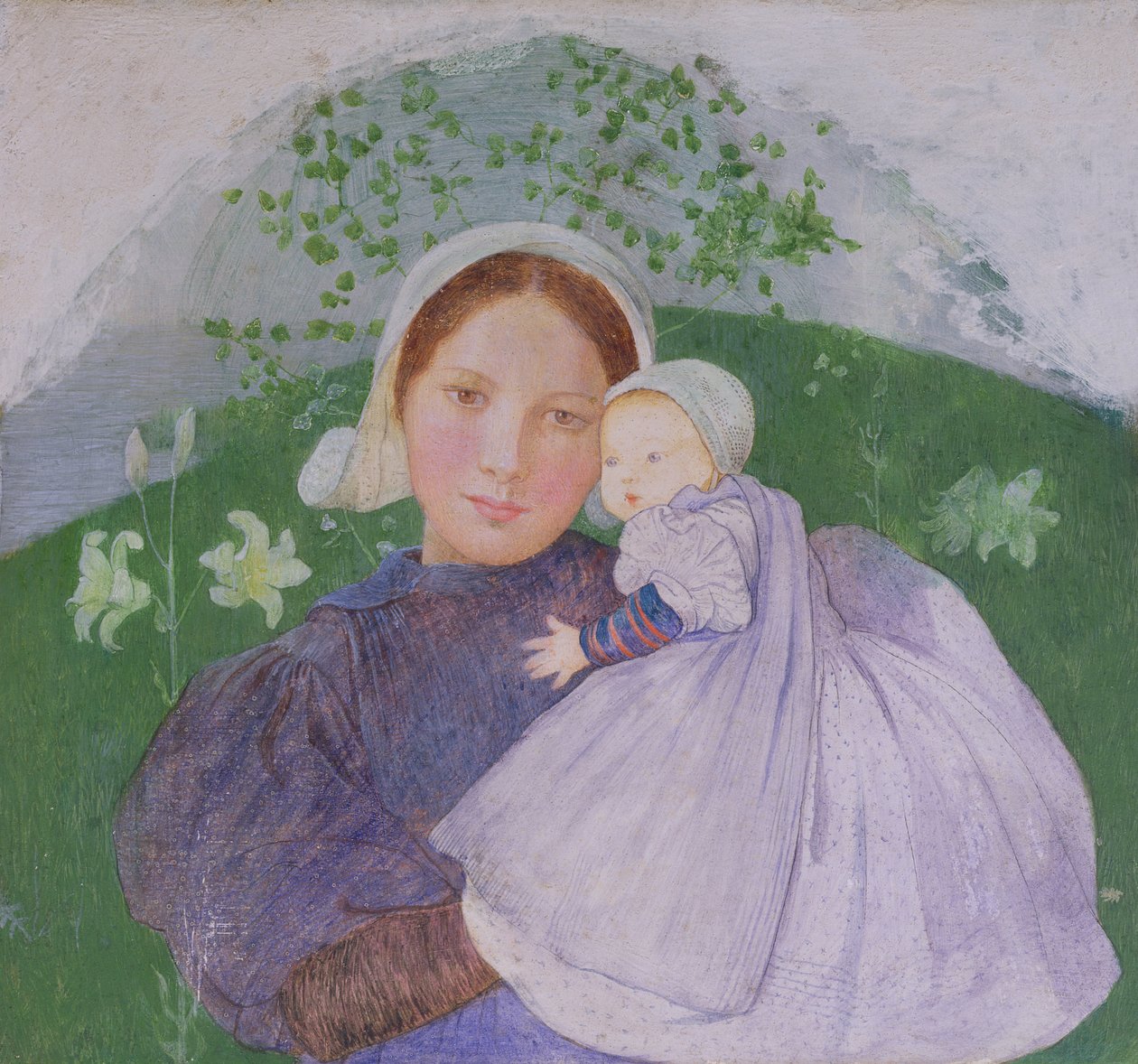 Mãe e Filho, c.1899 (tempera e gesso no painel) de Marianne Stokes