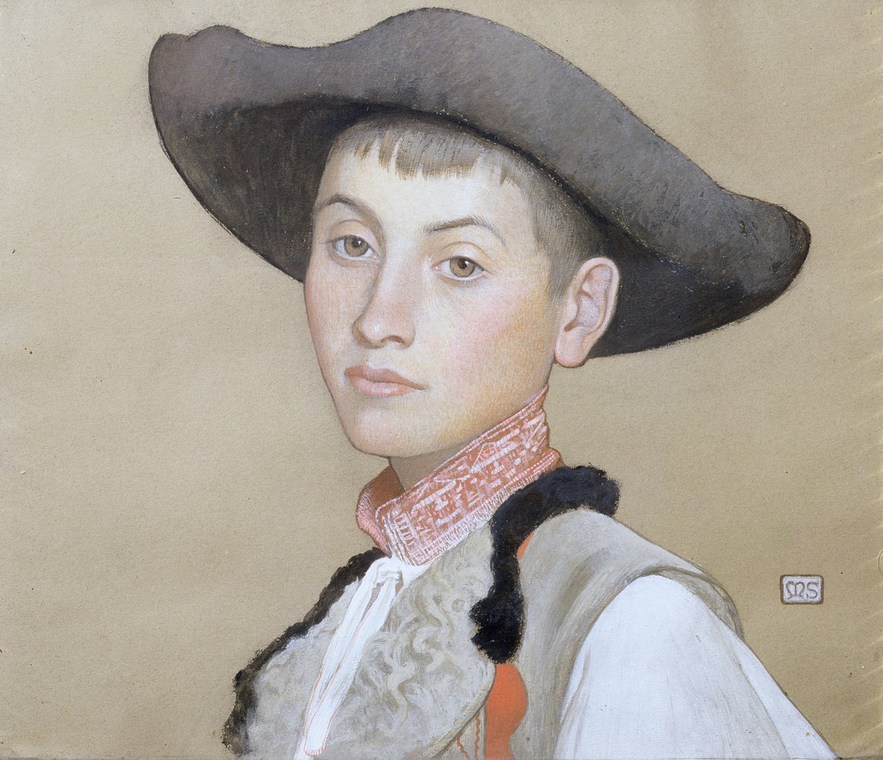 Um jovem eslovaco (bodycolour no papel) de Marianne Stokes