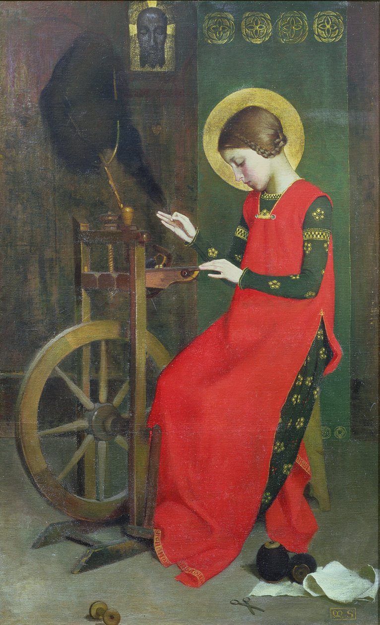 Santa Isabel da Hungria que gira lã para os pobres, c. 1895 de Marianne Stokes