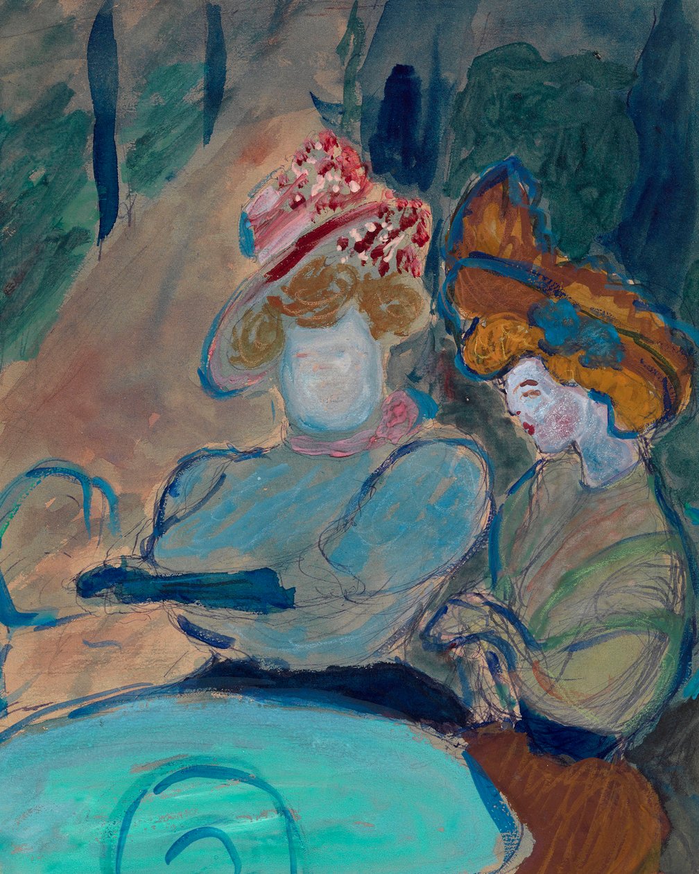 Duas mulheres no terraço de um café - Aquarela, guache sobre papel de Marianne Von Werefkin (1860-1938), expressionismo - Duas mulheres em um café de rua - Marianne von Verefkin (1860-1938) Aquarela, guache sobre papel - 24, 5x19 0,5cm Coleção Particular de Marianne von Werefkin