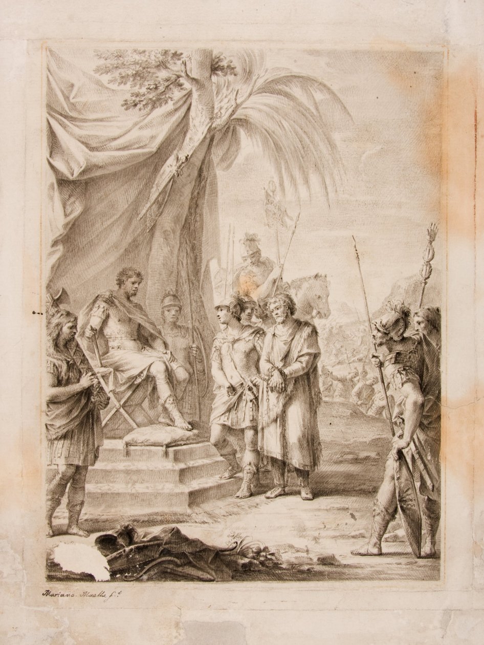 Jugurtha amarrado e entregue a Silanus, que o leva para Marius de Mariano Salvador Maella
