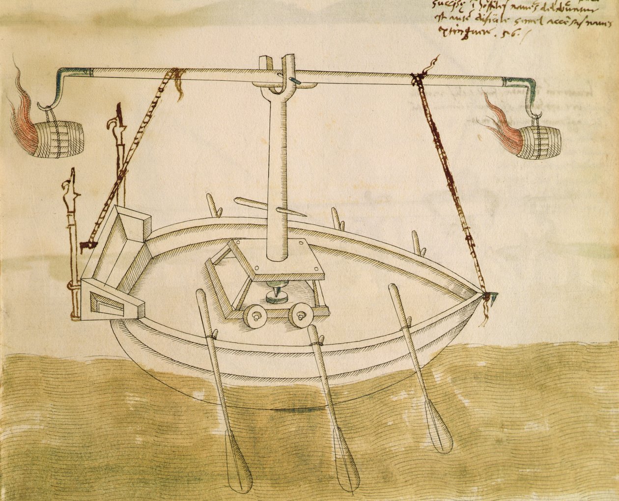Design para fazer uso de calor para melhorar a navegação, ilustração de De Machinis (caneta e tinta e wc no papel) de Mariano di Jacopo 1382 c.1453 after Mariano di Jacopo 1382 c.1453 after