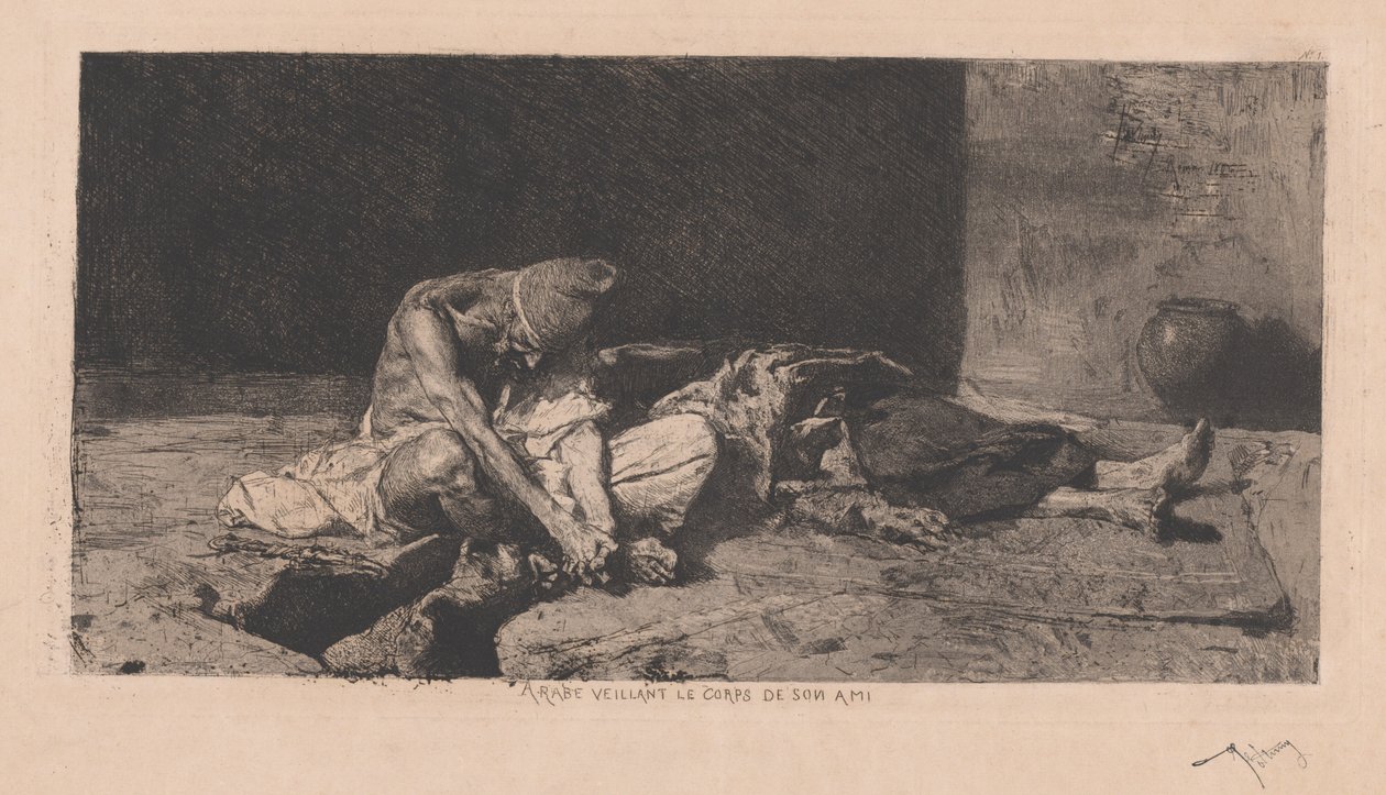 Arabe veillant le corps de son ami (árabe vigiando o corpo de seu amigo) de Marià Fortuny