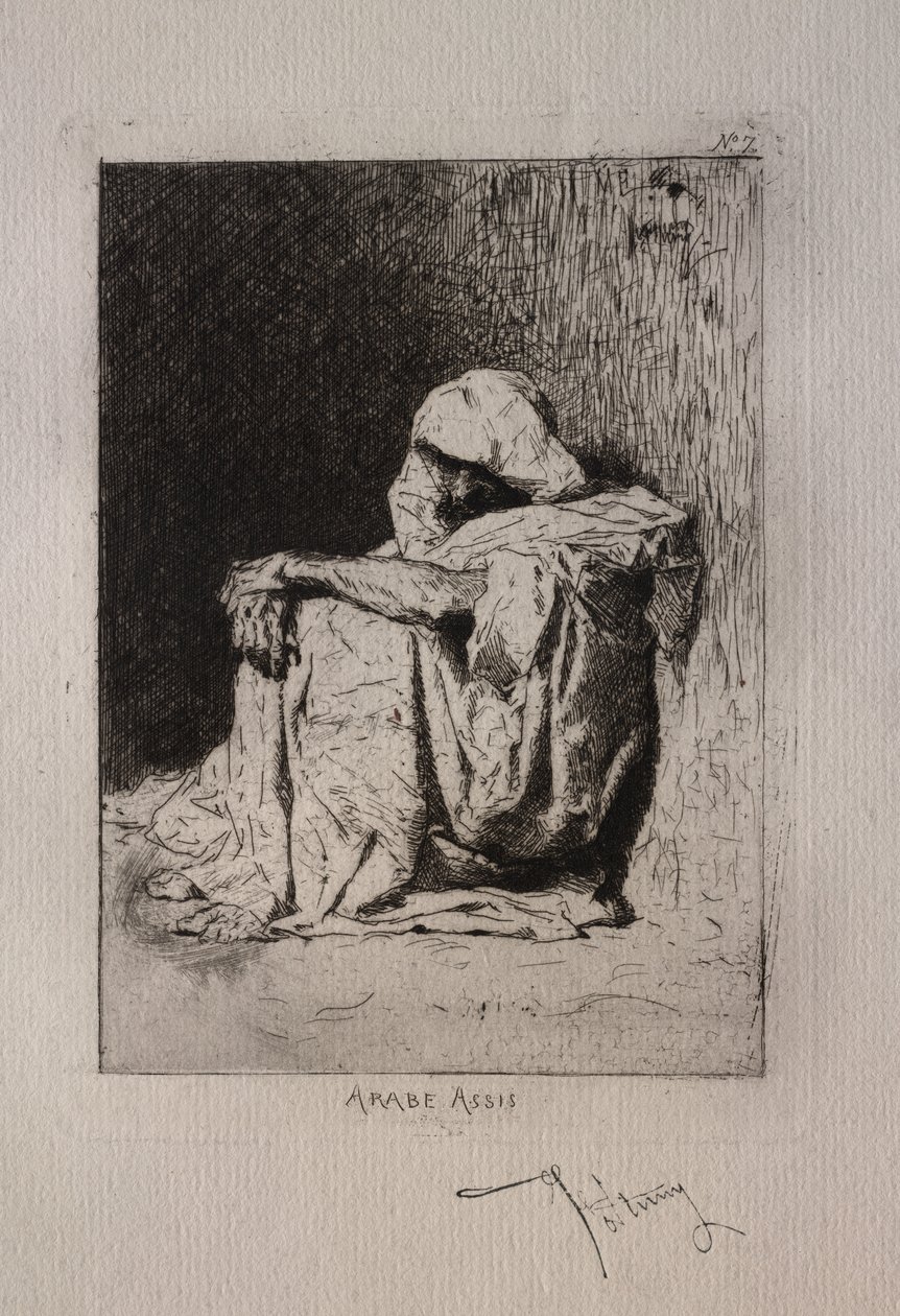Sessão árabe, mãos cruzadas nos joelhos. de Mariano José María Bernardo Fortuny y Carbó