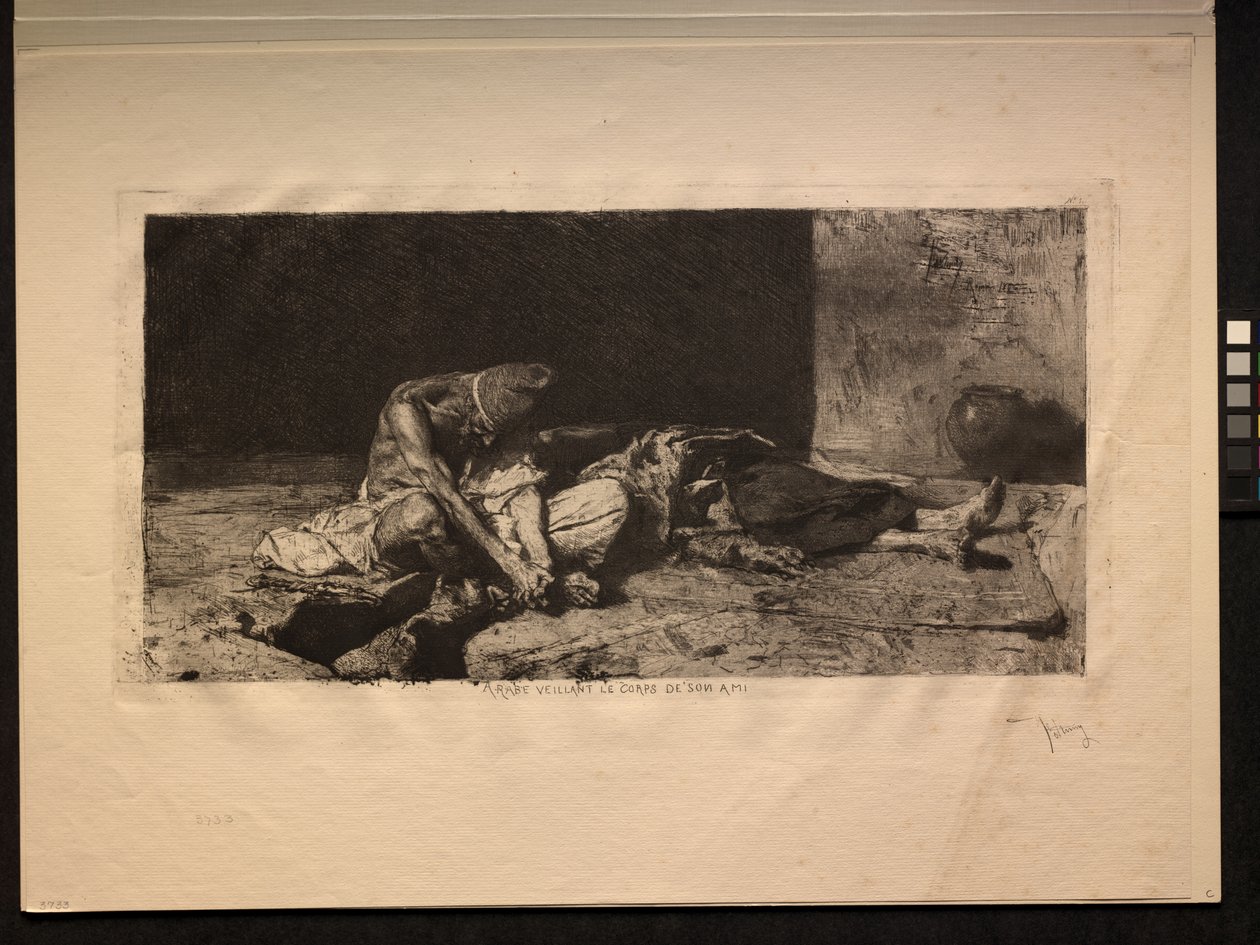 Árabe cuidando do corpo de seu amigo, 1866. de Mariano Fortuny y Carbó