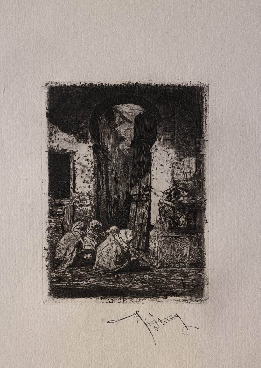 Tânger, árabes sentados. de Mariano Fortuny y Carbó