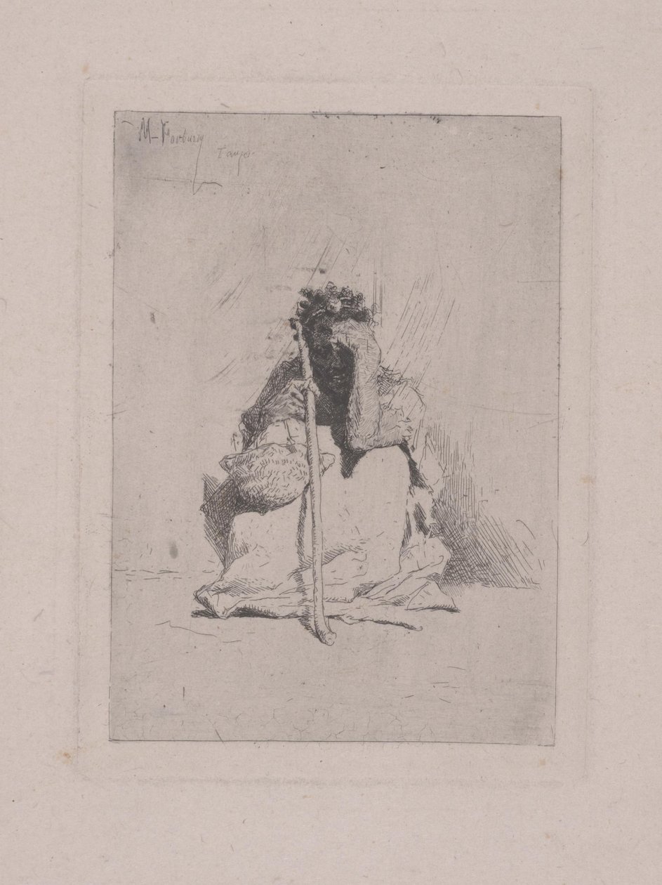 Sem título - Figura agachada com bengala (gravura) de Mariano José María Bernardo Fortuny y Carbó