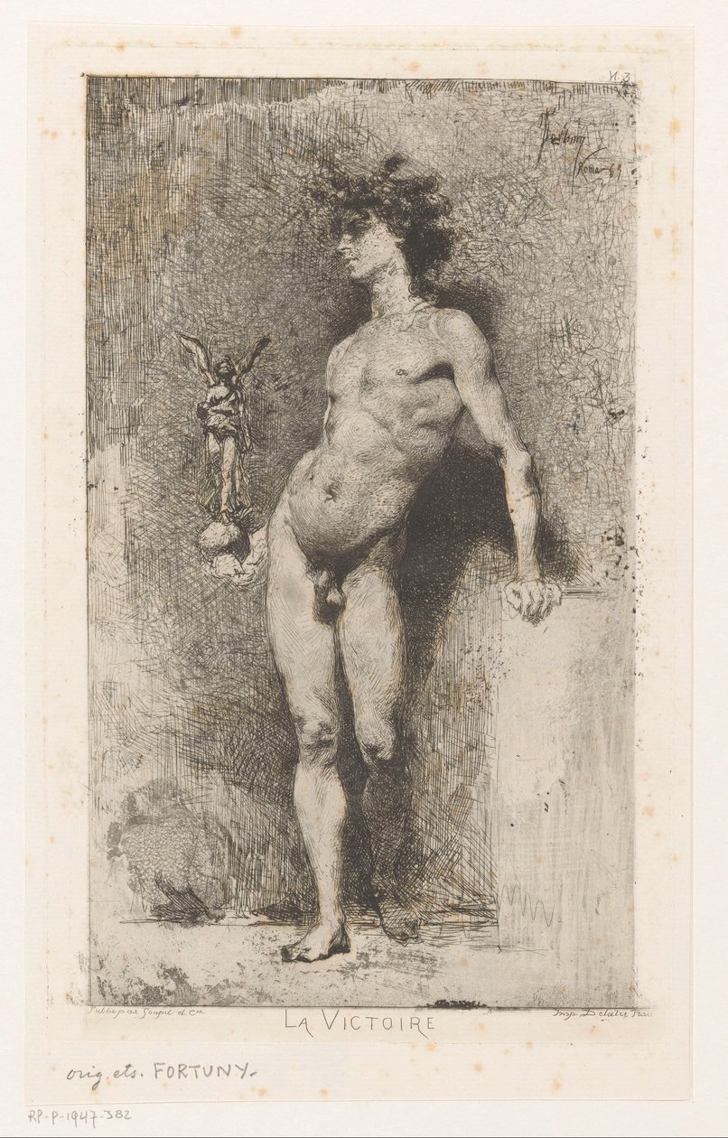 Homem nu com Nike La Victoire (título no objeto) de Mariano José María Bernardo Fortuny y Carbó