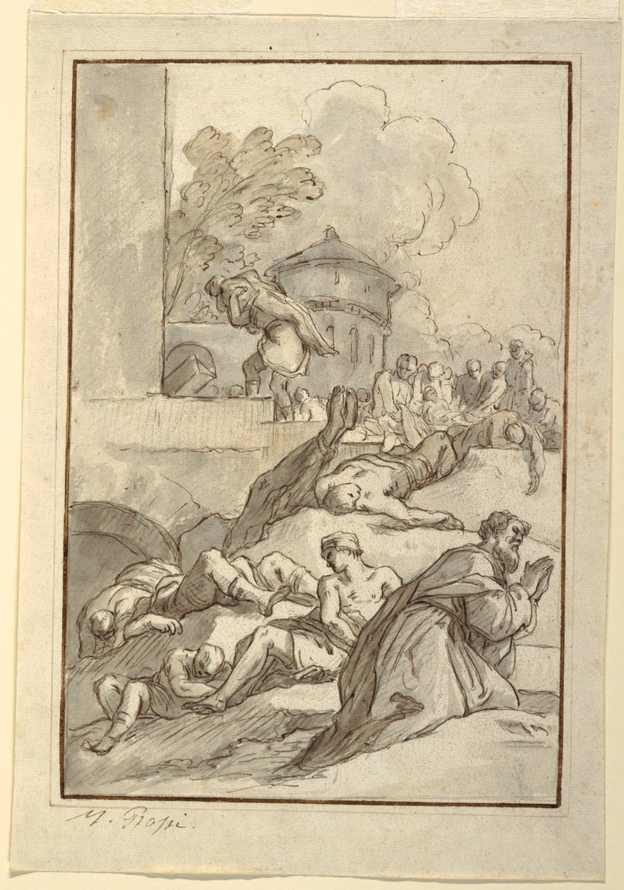 Desenho, Estudo de um santo durante uma praga, ca. 1790 de Mariano Rossi