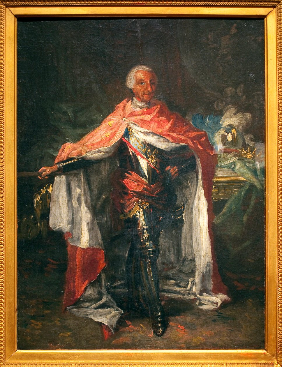 Retrato de Carlos III de Espanha (1716-1788) - Pintura de Mariano Salvador Maella (1739-1819), óleo sobre tela, esboço, arte espanhola de Mariano Salvador de Maella