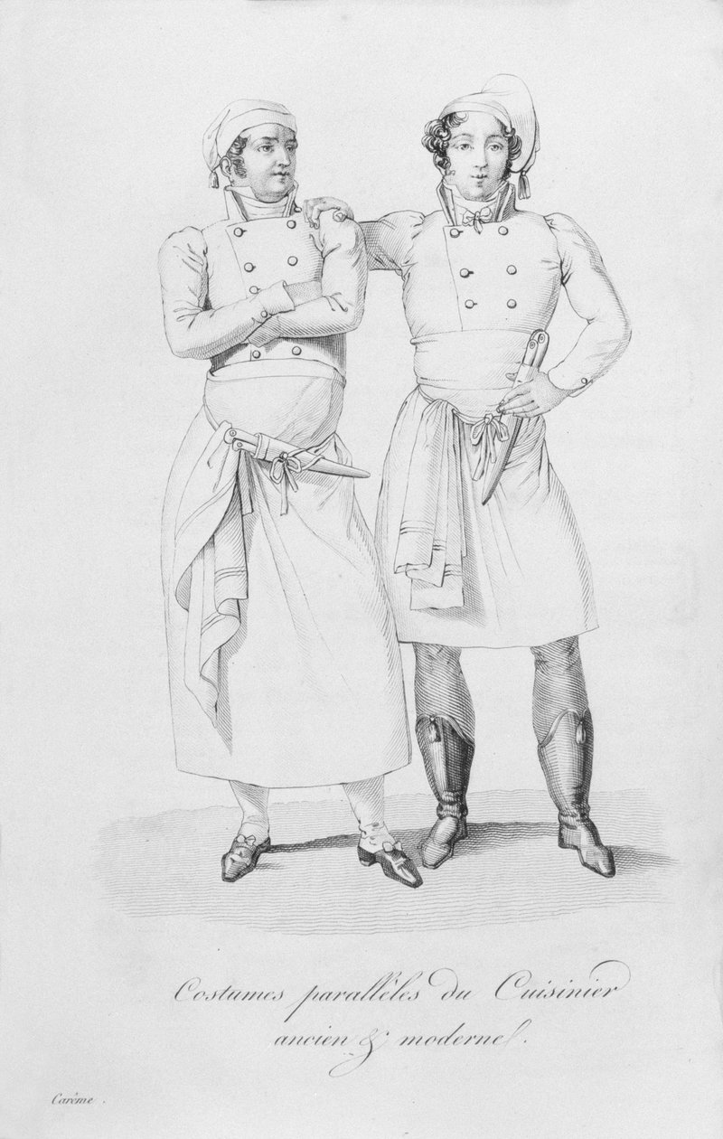 Figurinos de cozinheiras de diferentes épocas, de &39;Le Maitre d&39;Hotel francais&39; de Marie Antoine Careme, publicado em 1822 de Marie Antoine Careme