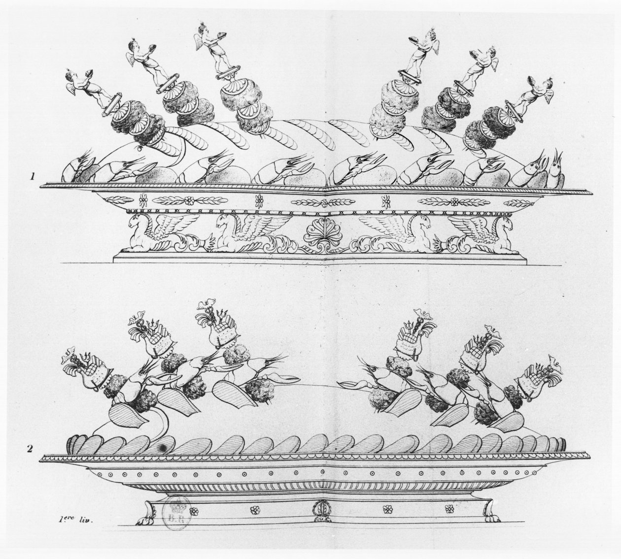 Desenhos para decoração de alimentos de &39;The Art of French Cuisine&39; de Antoine Careme, publicado em 1833 de Marie Antoine Careme