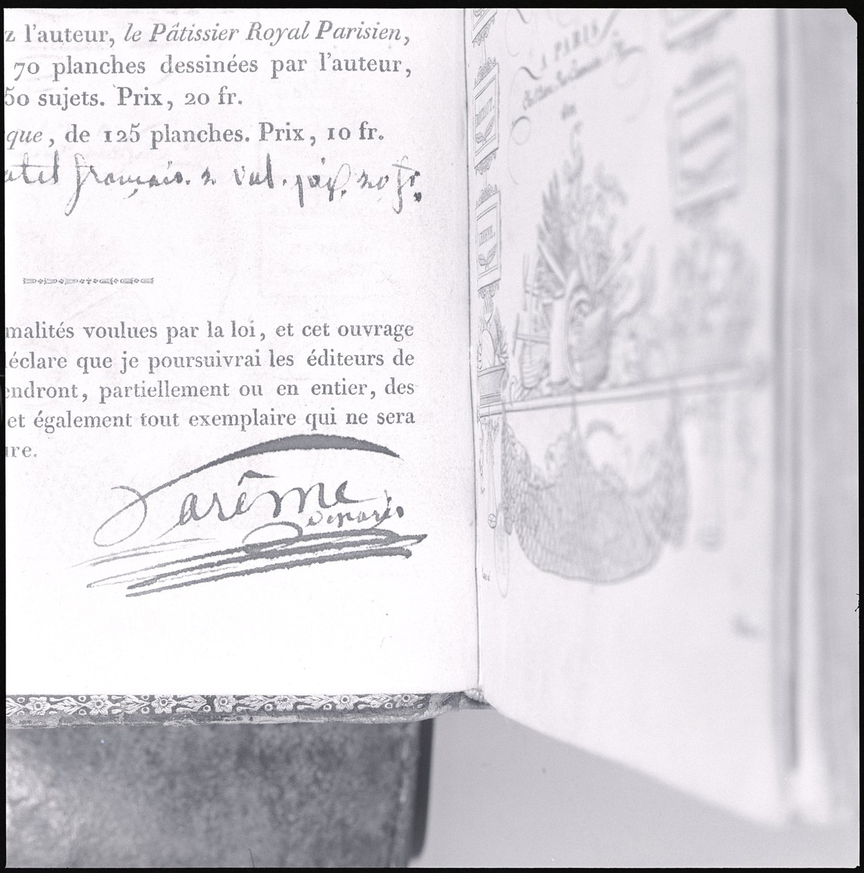 Assinatura de Marie Antoine Careme (1784-1833) de &39;Le Maitre d&39;Hotel francais&39; por Carême, publicada em 1822 (caneta e tinta sobre papel) de Marie Antoine Careme