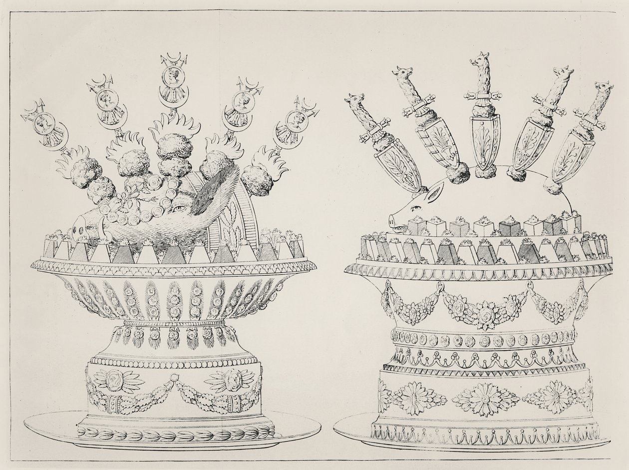 Partes de javali e leitão montadas, desenhos de Antonin Carême de Marie Antoine Careme