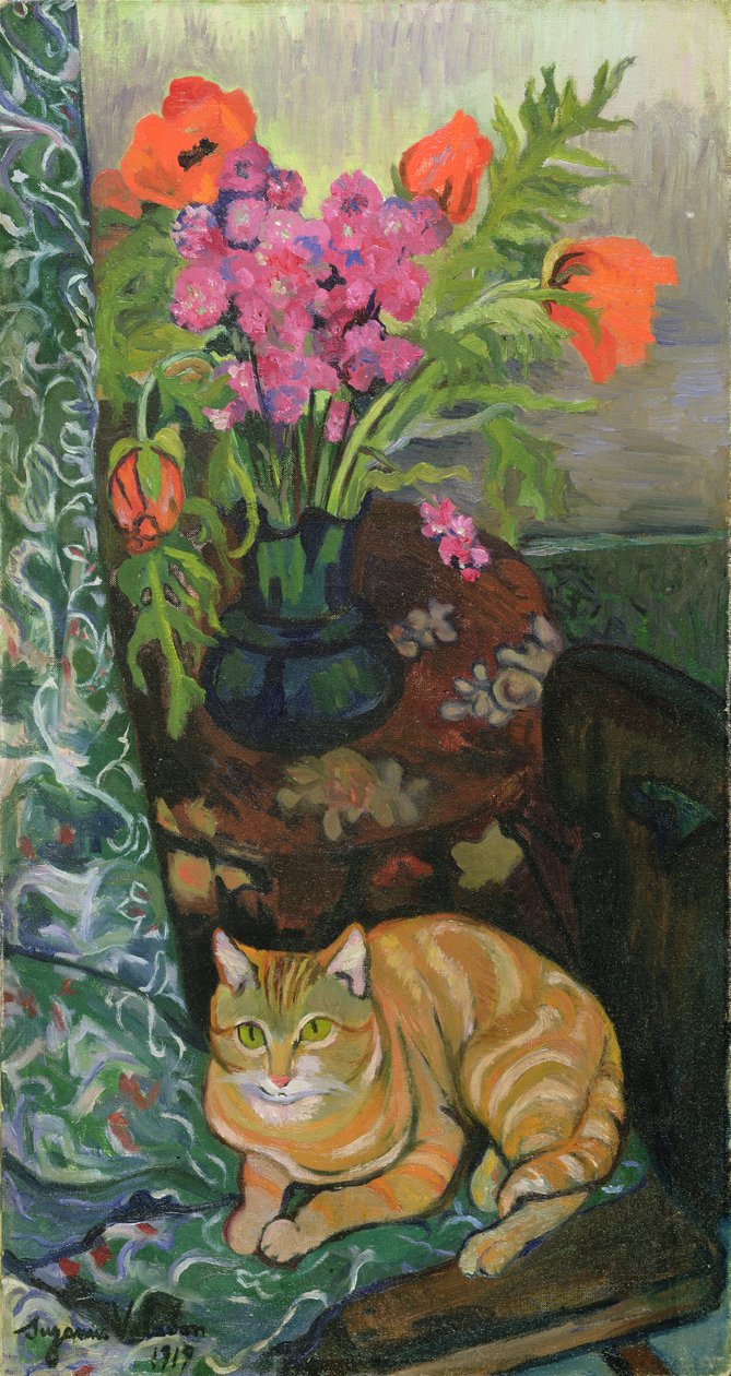 Buquê e um gato, 1919 de Marie Clementine (Suzanne) Valadon