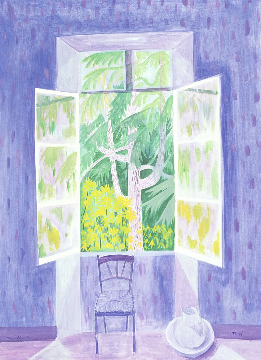 Cedros pela janela, 1987 (acrílico sobre papel) de Marie Hugo