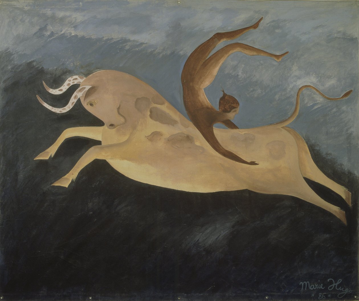 Touro para o dançarino cretense, 1987 (acrílico sobre tela) de Marie Hugo