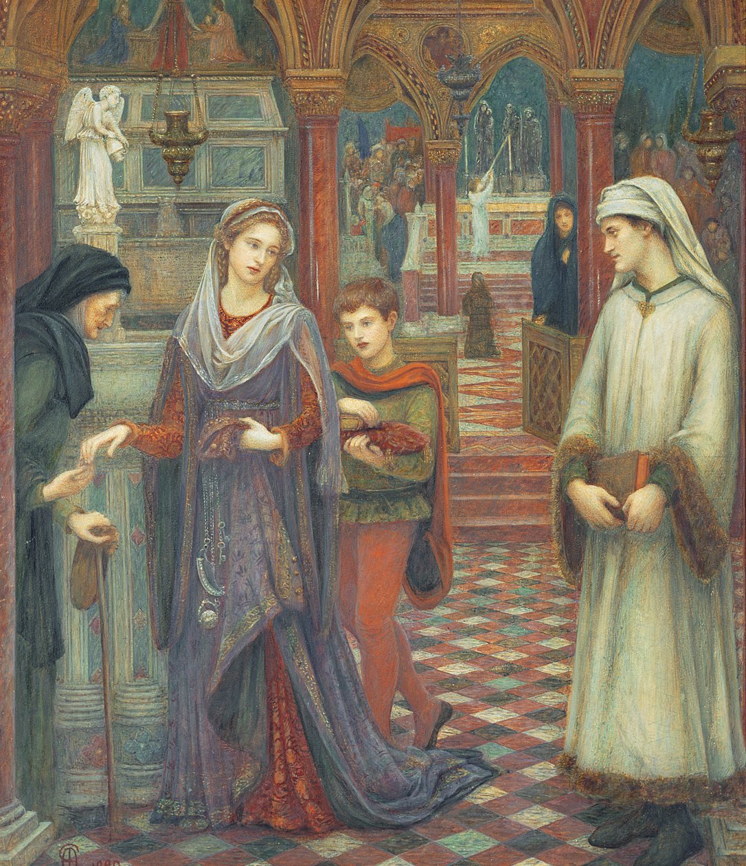 Dante e Beatrice, 1880 (wc e bodycolour no papel) de Marie Spartali Stillman