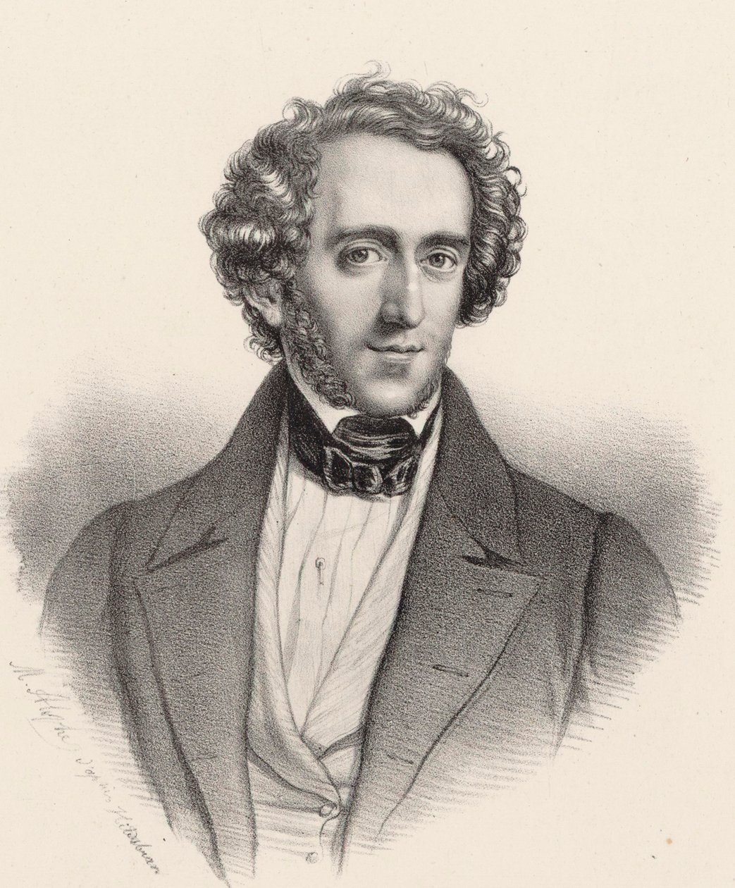 Retrato do pianista e compositor Felix Mendelssohn Bartholdy 1809-1847. de Marie Alexandre Menut Alophe