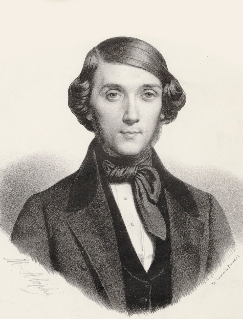 Retrato do pianista e compositor Jean-Henri Ravina 1818-1906 , ca. 1845. de Marie Alexandre Menut Alophe