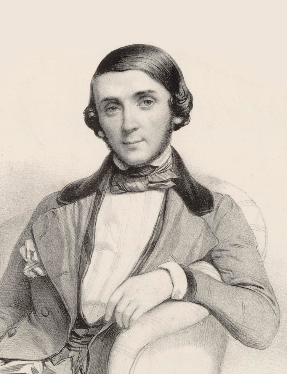 Retrato do pianista e compositor Jean-Henri Ravina 1818-1906 , ca. 1845. de Marie Alexandre Menut Alophe