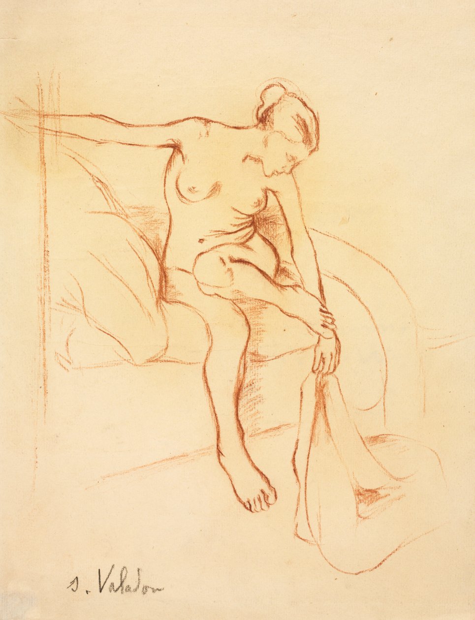 Mulher nua sentada em uma cama, primeiro terceiro século XX. de Marie Clementine (Suzanne) Valadon