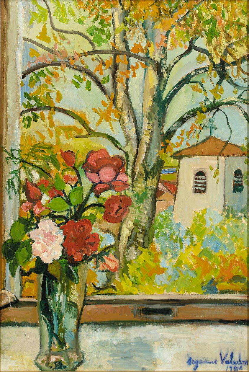 Buquê de flores na frente de uma janela em St. Bernard, 1926 de Marie Clementine Valadon