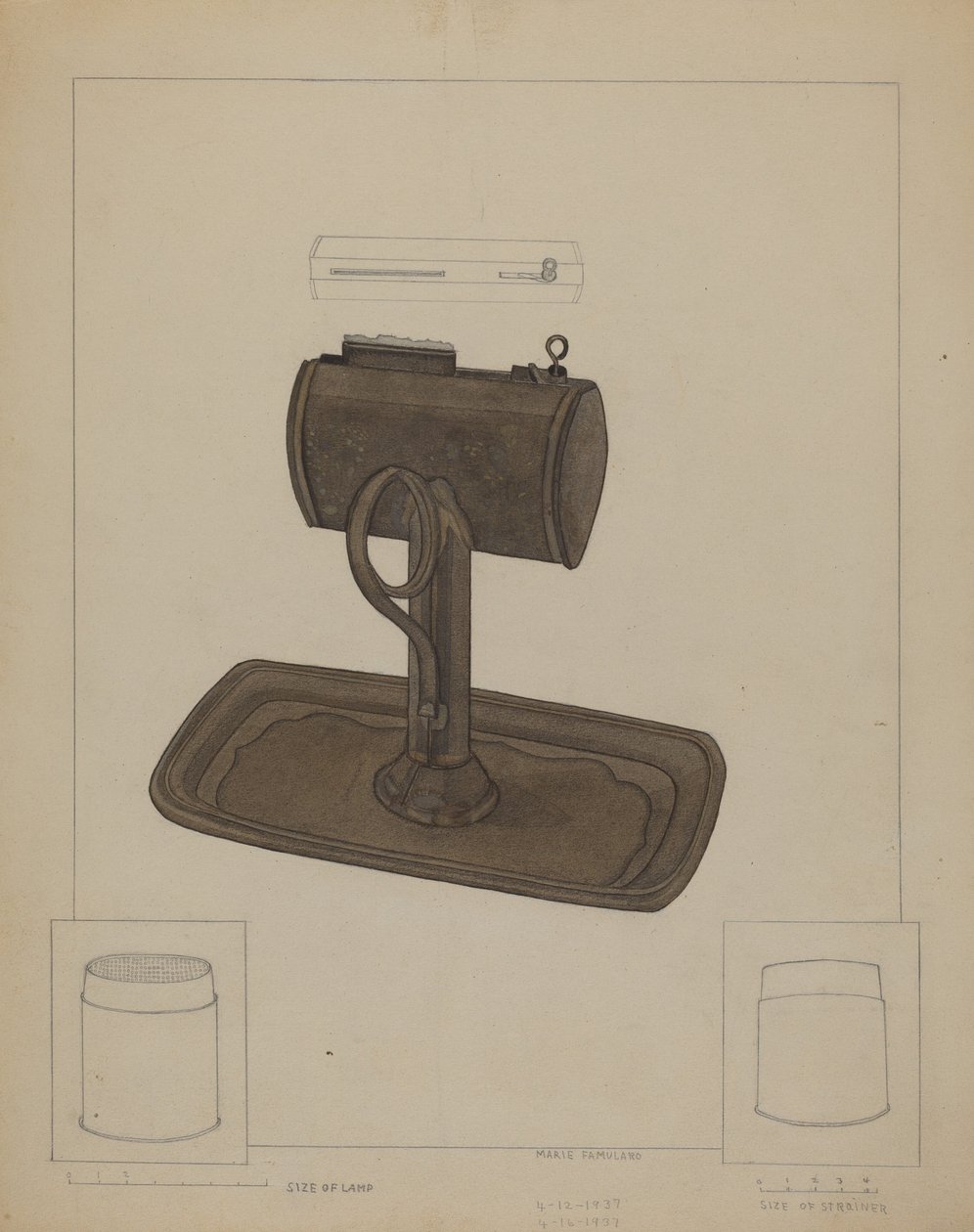 Lamp and Tallow Strainer, c. 1936. de Marie Famularo