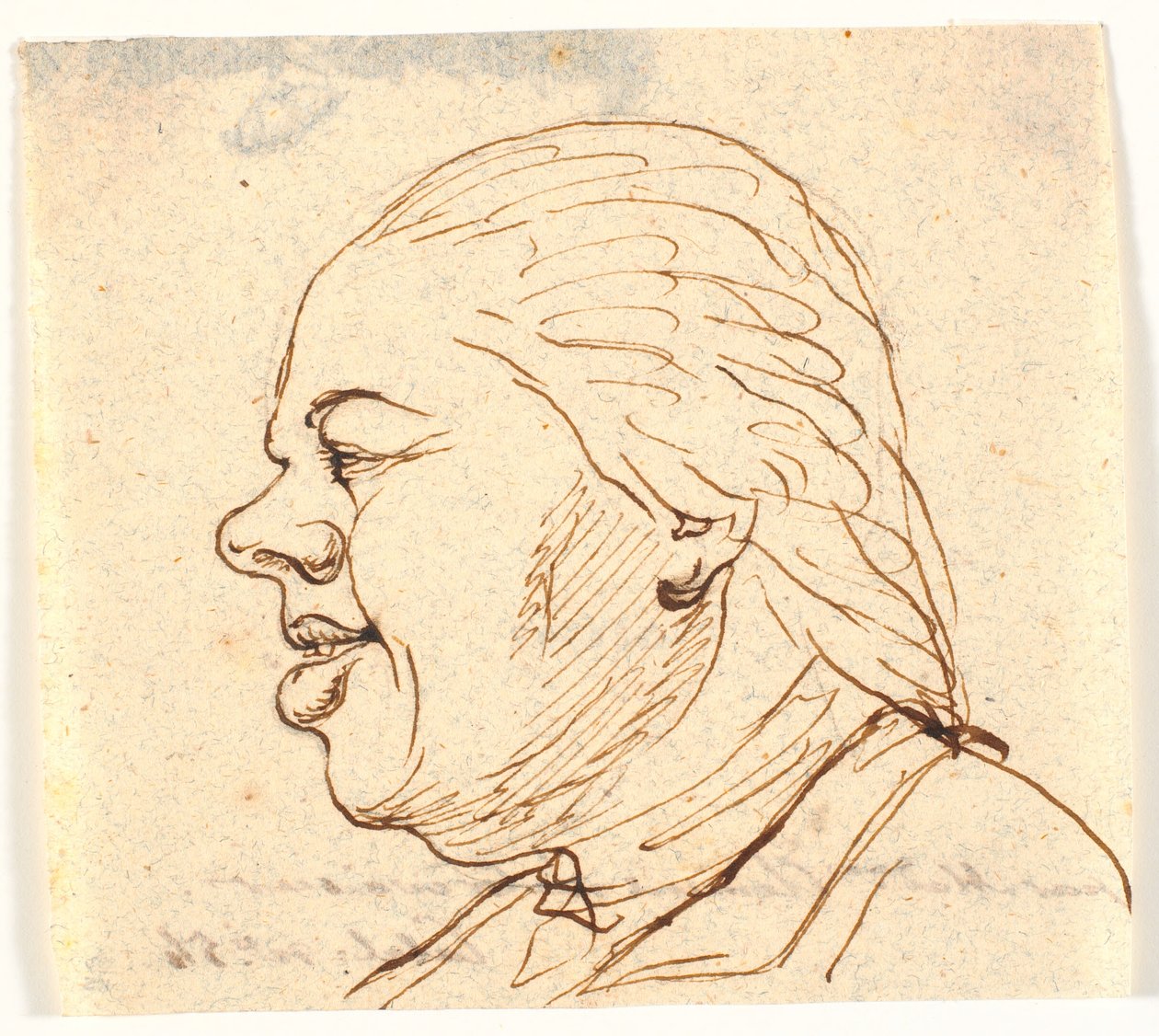 Retrato dos homens. Perfil à esquerda. Caricatura de Marie Jeanne Clemens