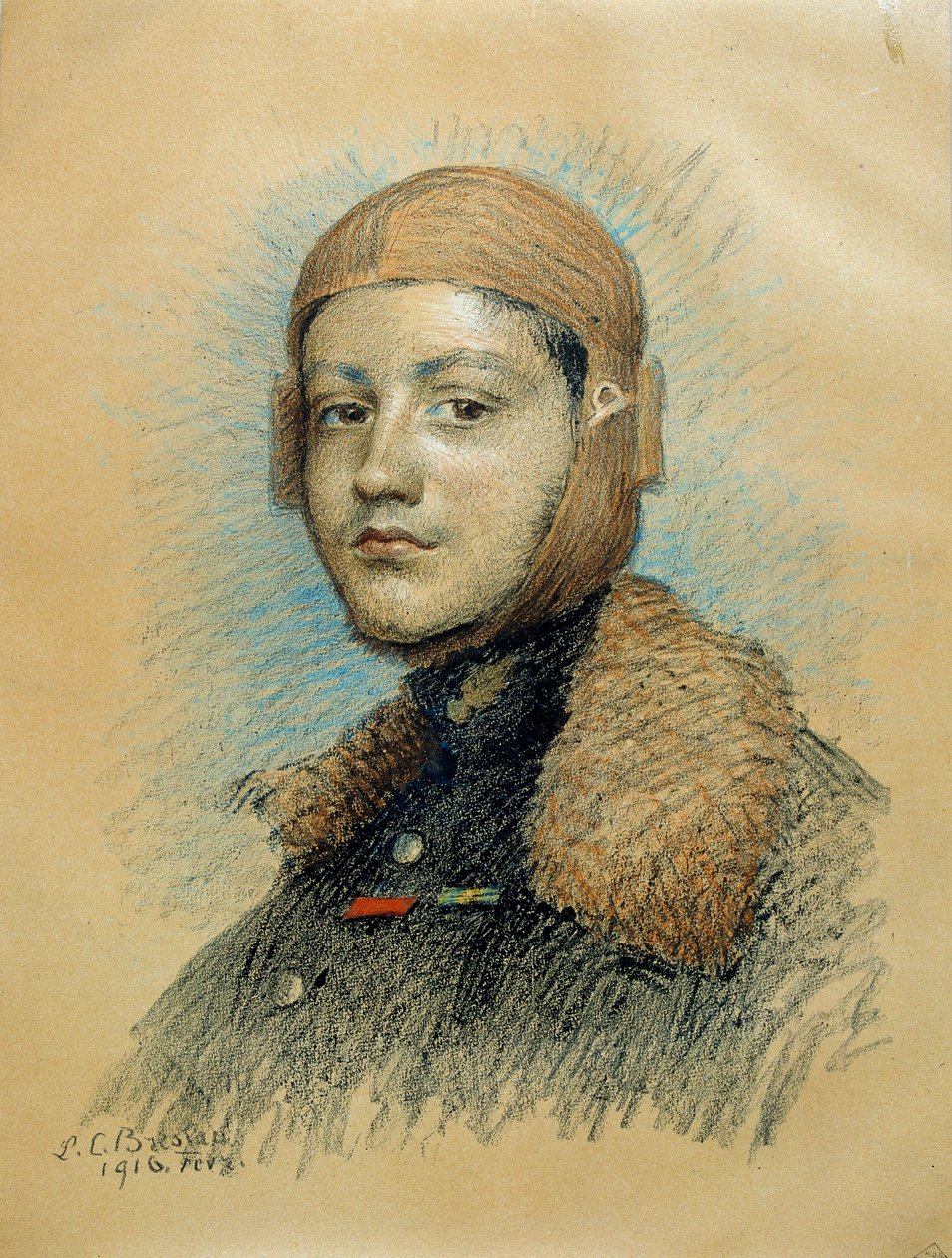 Retrato de Georges Guynemer (1894-1917), piloto de guerra francês. Desenho de Fevereiro de 1916. Desenho de Marie Louise Catherine Breslau (1856-1928) ec.suis. de Marie Louise Catherine Breslau