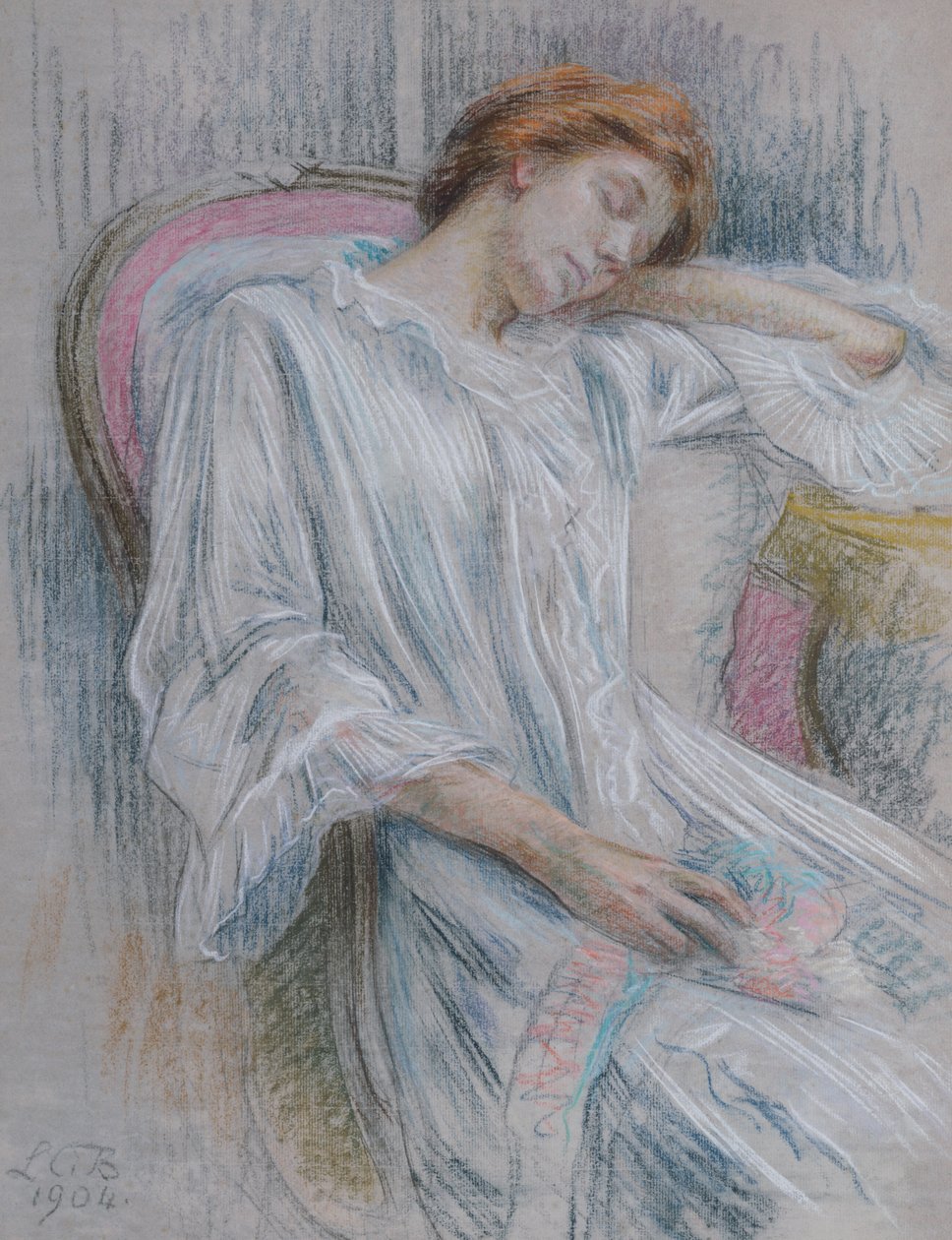 Jovem mulher dormindo em uma cadeira de Marie Louise Catherine Breslau