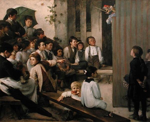 Guignol na aldeia (óleo sobre tela) de Marie Mrs Dujardin Beaumetz Petiet