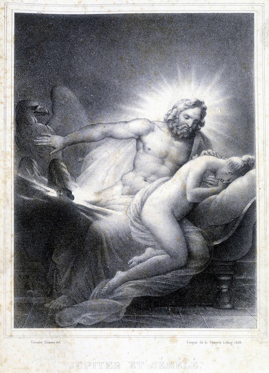 Júpiter e Semelee. Litografia de Coupin de Couprie em 1826. de Marie Philippe Coupin de la Couperin
