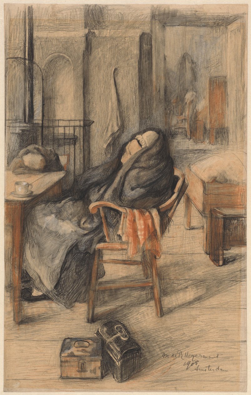 Interior com velha sentada de Marie de Roode Heijermans
