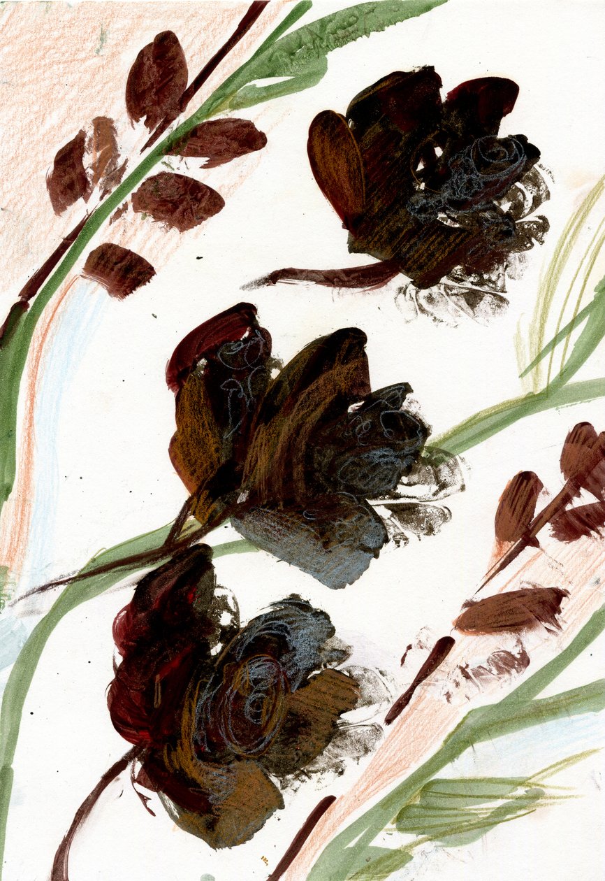Flores secas, 2020 (óleo e técnica mista sobre papel A4) de Marina Falco