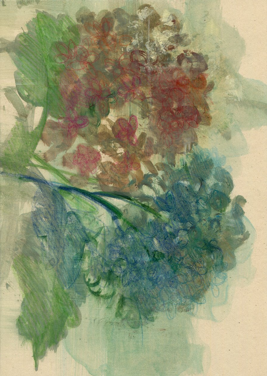 Hortênsias, 2022 (óleo sobre papel) de Marina Falco