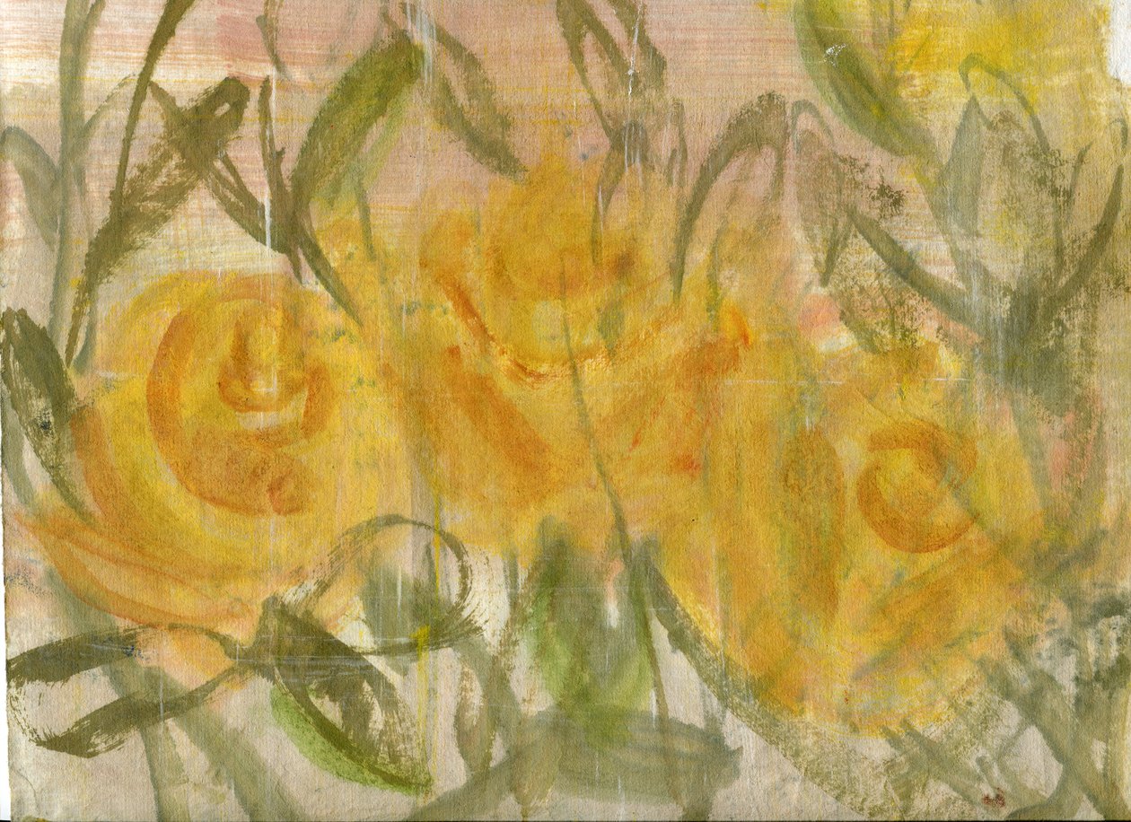 Roses gialle 1, 2020 (óleo e técnica mista sobre papel A4) de Marina Falco