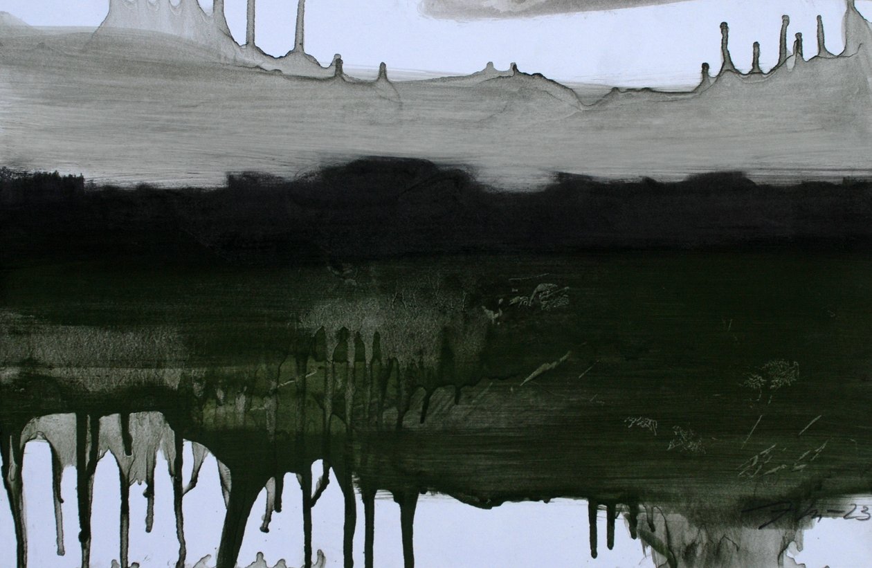 Paisagem invisível, 2023 (óleo e carvão sobre papel) de Marina Falco