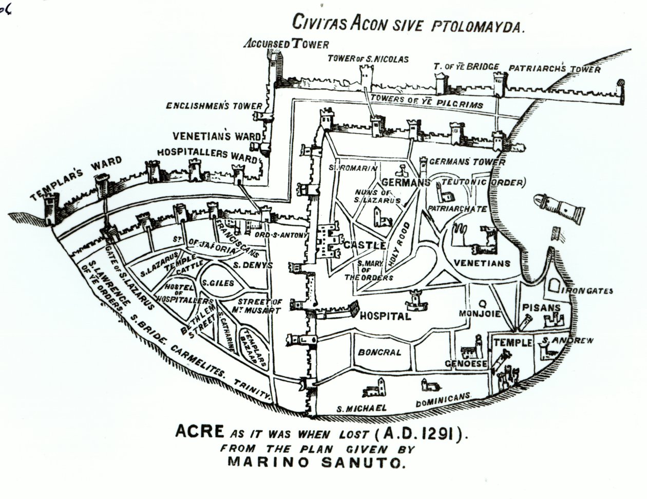 Acre como foi quando perdido (AD 1291) de Marino the Elder Sanuto