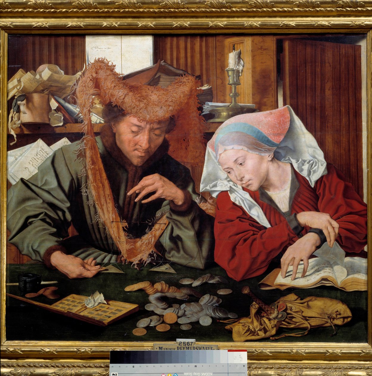 O cambista e sua esposa Um par de emprestadores de dinheiro contam e pesam dinheiro. Pintura de Marinus Claeszoon van Reymerswaele (1493-1567) 1538 Madrid, Museu do Prado de Marinus van Reymerswaele
