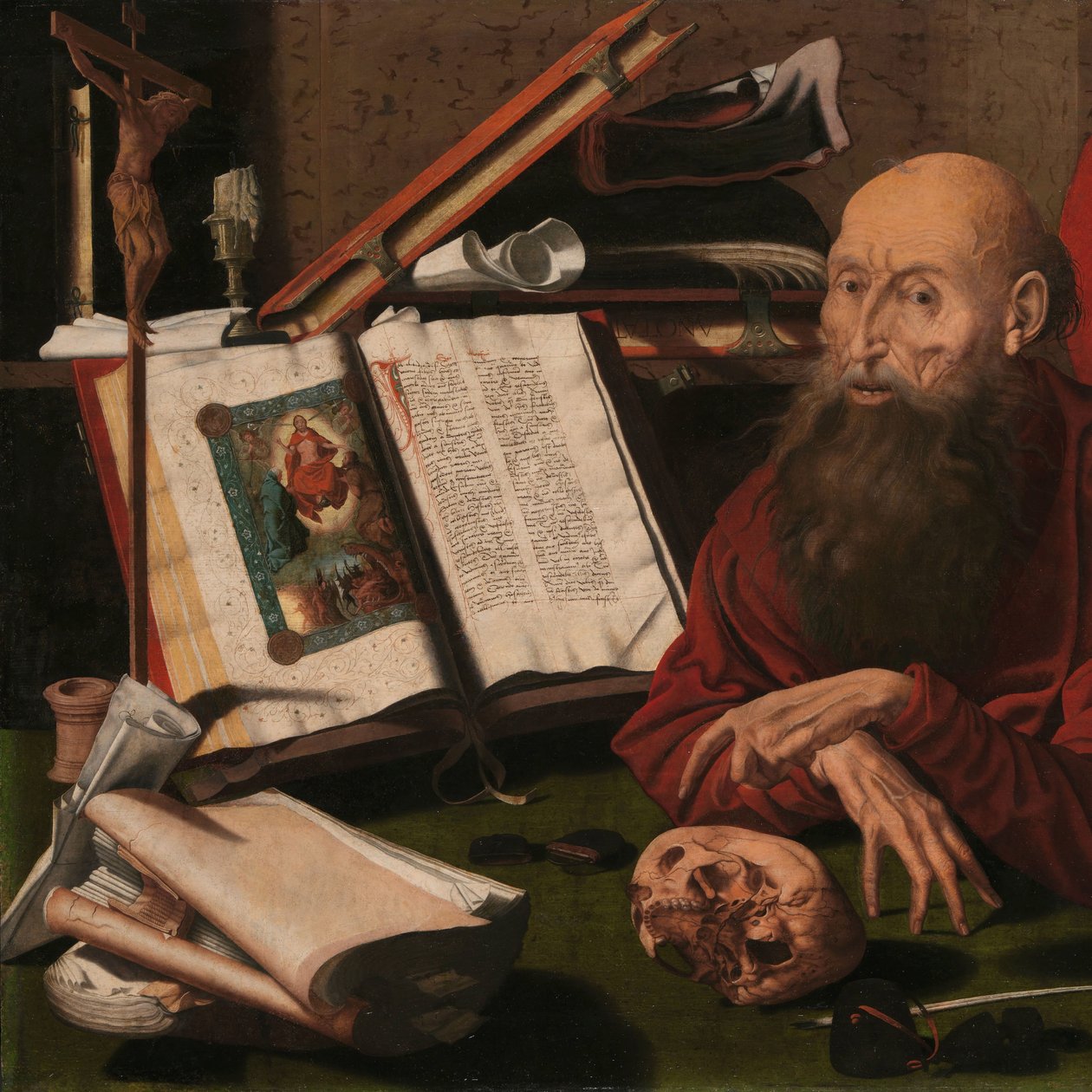 São Jerônimo em seu estúdio de Marinus van Reymerswale (attributed to)