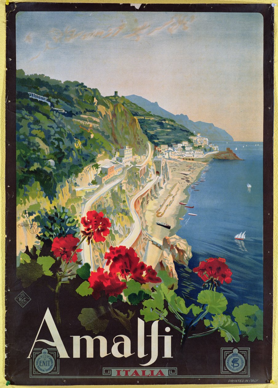 Cartaz publicitário da Costa Amalfitana de Mario Borgoni